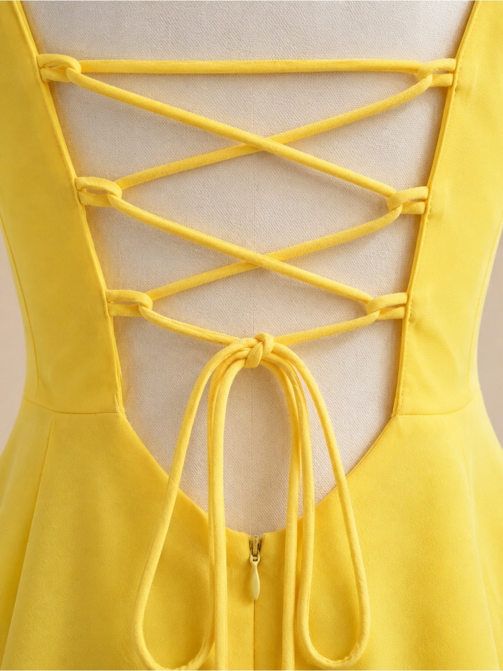Yellow Ruffle Strap Lace Up Mini Dress - Picture 4 of 7